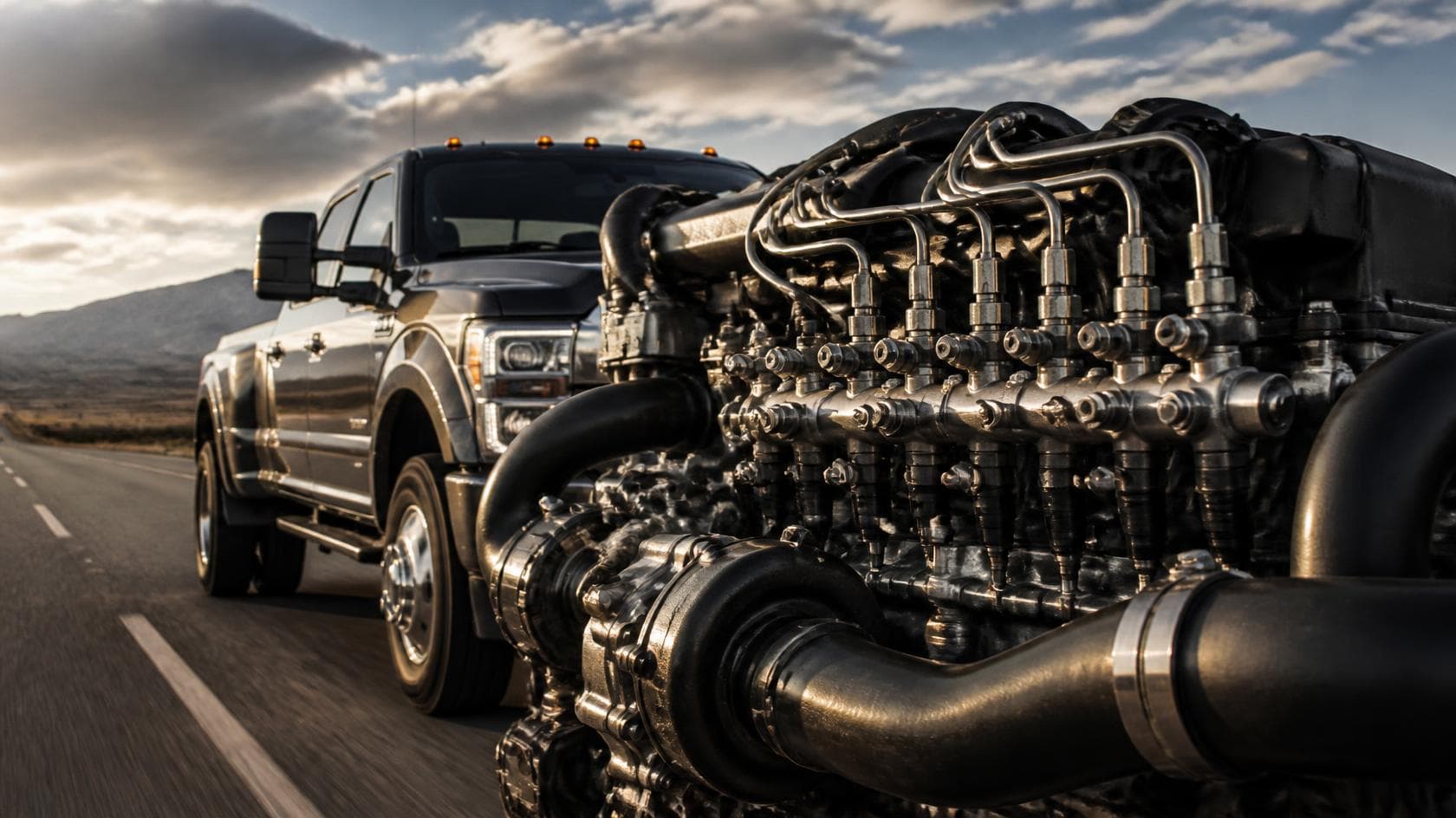 Ford F-250 Super Duty truck with diesel engine CP4 fuel pump detail